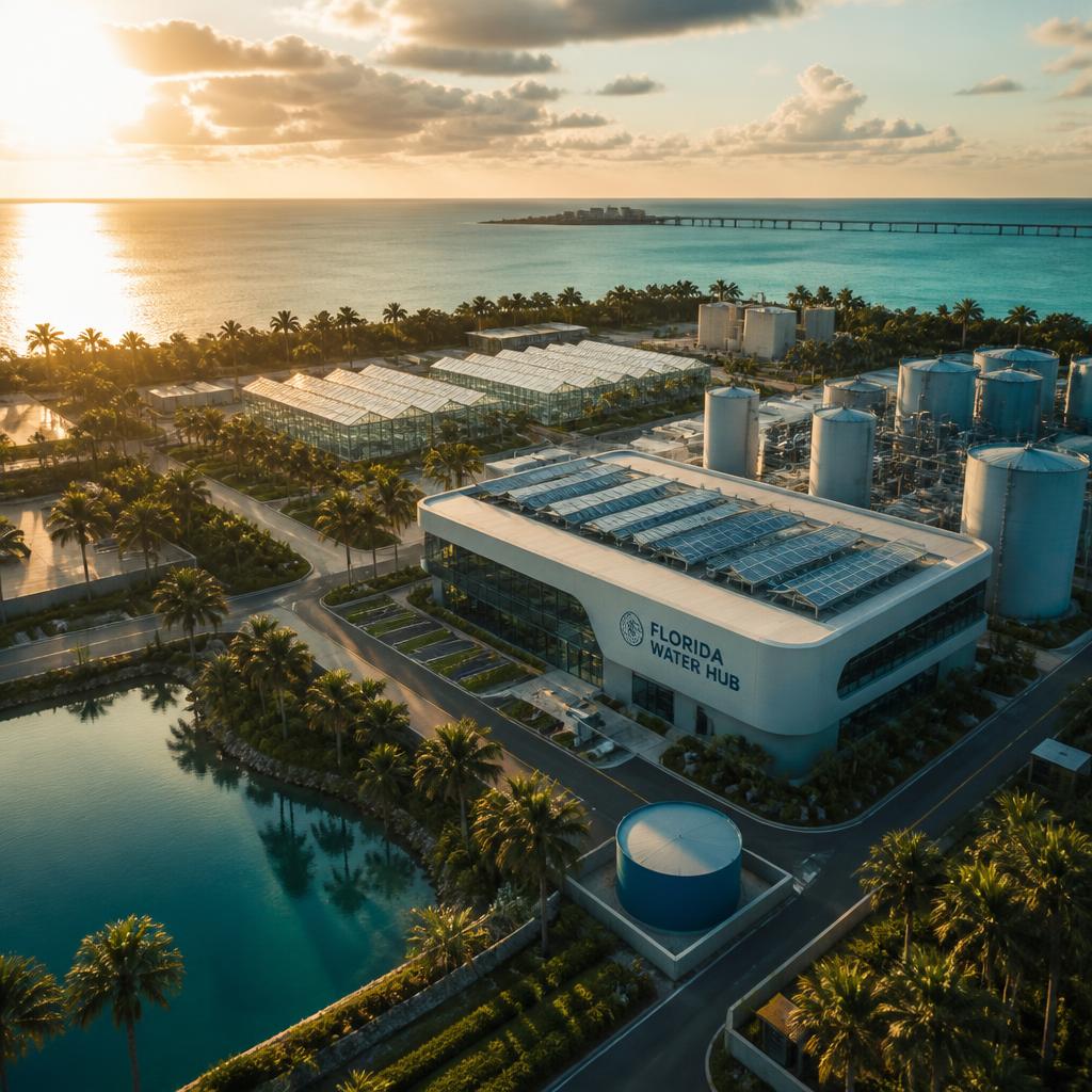 Rendering of Freehold Terra's integrated Water Resource Hub campus in Florida